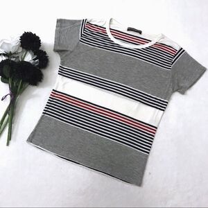 Brandy Melville Striped Tee White Red Blue Gray Classic
